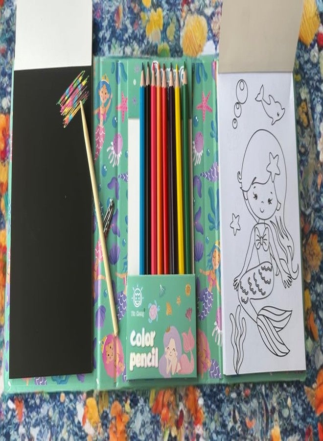 MSGH Coloring Book with 30 Sheet, 8 Pencil Color,10 Scratch Sheet Art and Craft Drawing Color Book Set for 3+ Years Kids, Party Favor Return Gift for Kids (Drawing Sketch Set(Mermaid) - Image 5